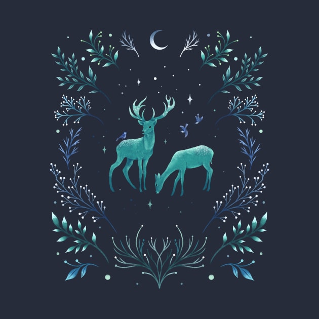 Deers in the Moonlight - Frosted Mint by Episodic Drawing