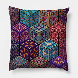 Vintage patchwork with floral mandala elements Pillow