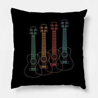 Four Ukulele Outlines Retro Color Pillow