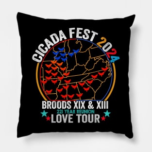 Vintage Cicada Fest Brood 2024 Tsunami Phenomenon Brood XIX Brood XIII Year Of The Cicada 2024 ussa flag Pillow