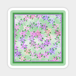 Floral Lily Green and Purple Magnet