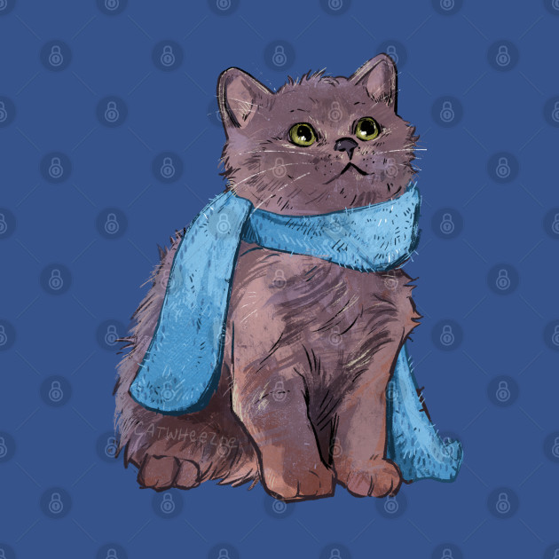 Discover Russian Blue Kitten with a Scarf - Christmas Cat - T-Shirt