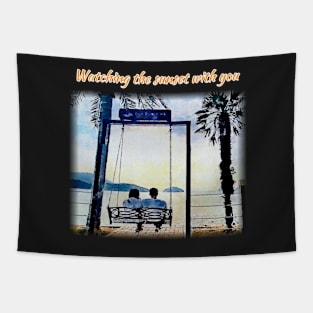 Watching the sunset with you (watercolor painting) Tapestry