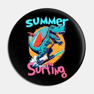 Summer Dinosaur Surfer Funny Pin