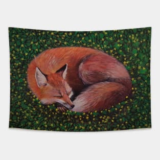 fox sleeping in buttercups Tapestry