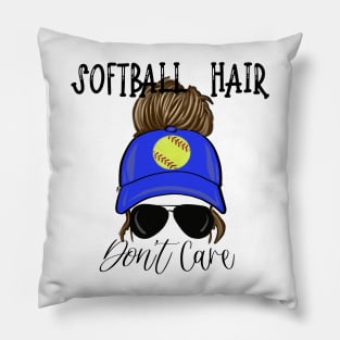 Softball Hair Don’t Care Girl Messy Bun in Cap Pillow