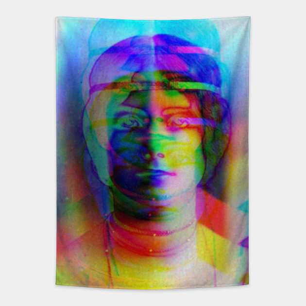 Glitch Art Colourful Rainbow Woman Portrait Glitch Tapisserie