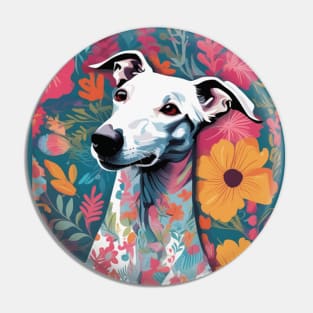 Garden Grey, Colorful Greyhound with Flowers Pin