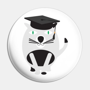 Black White Cat with Graduation Hat Pin