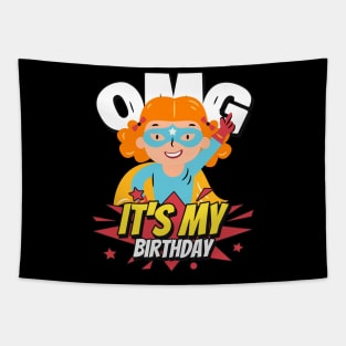 OMG It's My Birthday Girl Superhero Tapestry