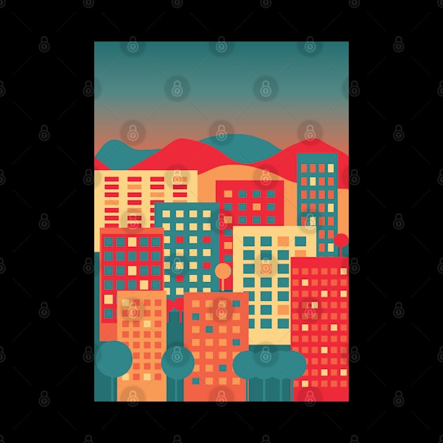 Warm colors illustration of a cityscape at night by Nosa rez