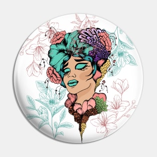 Aesthetic Summer Flower Girl | Pretty Floral Woman Art | Botanical Nature Theme | Floral Designs | Summer Gifts | Gifts for Nature Lovers Pin