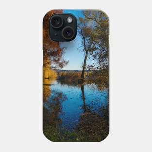 Photography color lake and sky, autumn fallen leaves Phone Case