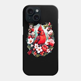 Cute Northern Cardinal Surrounded by Vibrant Spring Flowers Phone Case