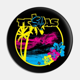 Texas Style Surfer with Palm Trees in CMYK Pin