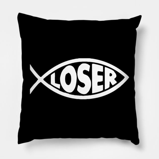 Loser' Slacker 90s Jesus fish Pillow by positive_negativeart