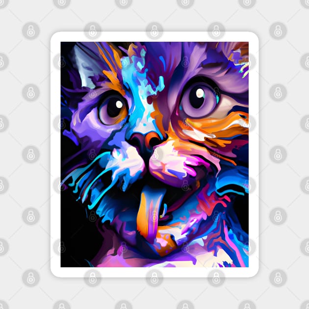 colorful abstract cat Magnet by Prinyos
