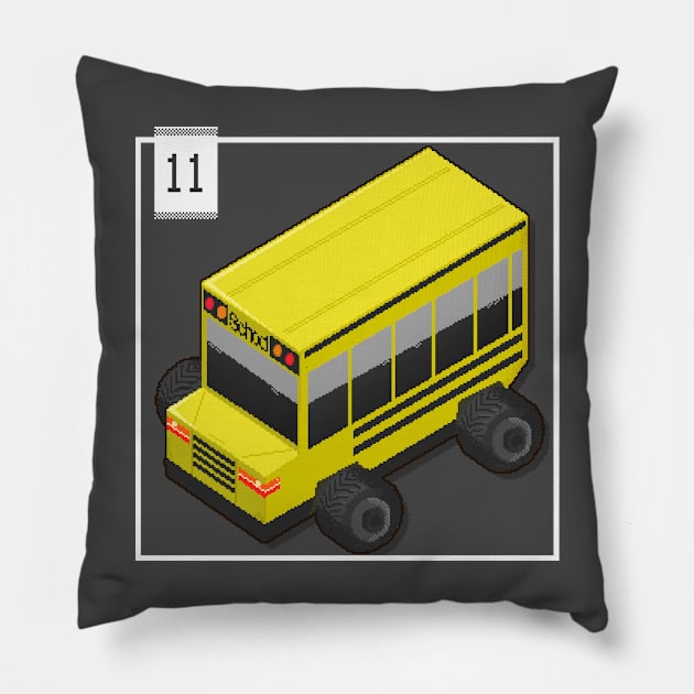 11 - Pixel Cars - Little school bus Pillow by Kenox