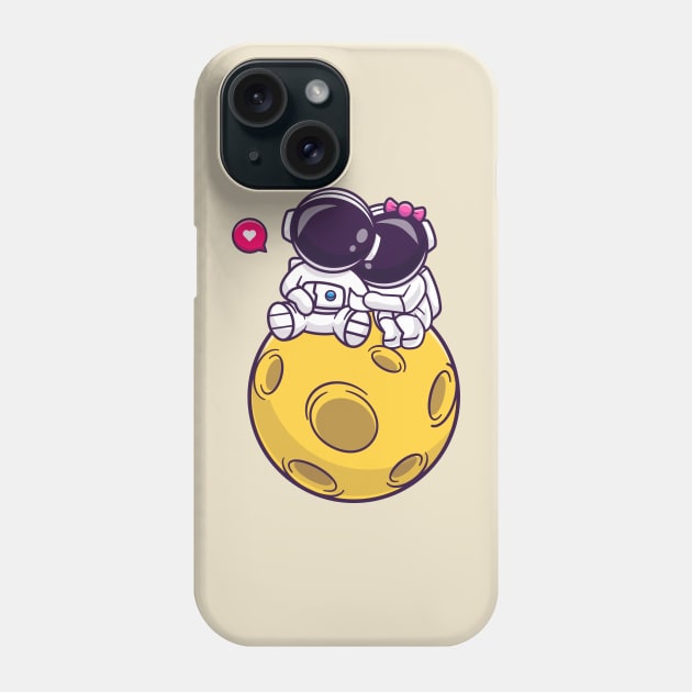 Cute Couple Astronaut Sitting On Moon Cartoon Phone Case by Catalyst Labs