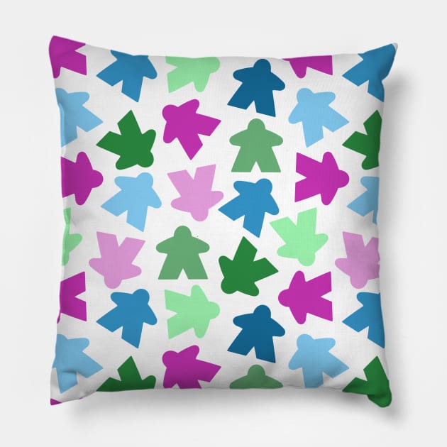 Game Night Meeples | Blue, Green, Magenta, Pink Pillow by gloobella