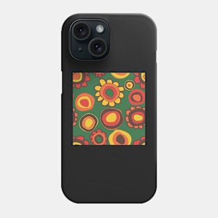 Retro flowers, vintage colors, seamless pattern on green background Phone Case