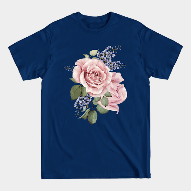 Centifolia Roses Garden Floral Design Pink Cut Flowers Hand-painted Flower - Design - T-Shirt