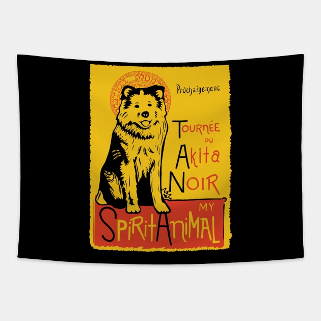 Funny Akita Cute Dog Chat Noir Mashup Art Tapestry by Get Hopped Apparel