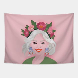 Girl with flower crown Tapestry