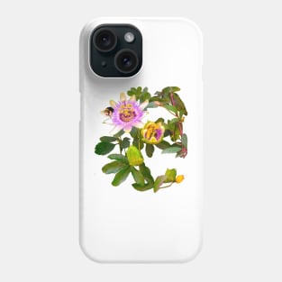 Bee themed gifts for women, men and kids. Blue crown Passion plant pattern with flower with bumble bee - save the bees Phone Case