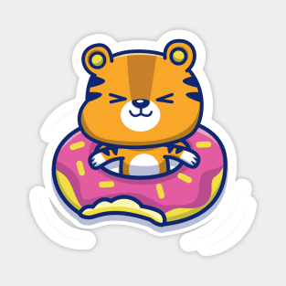 Cute Tiger With Swim Ring Donut Magnet