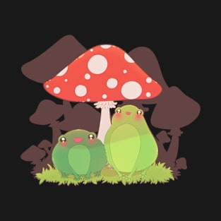 Adorable Frogs Chilling Under Mushroom Umbrella - Brown T-Shirt