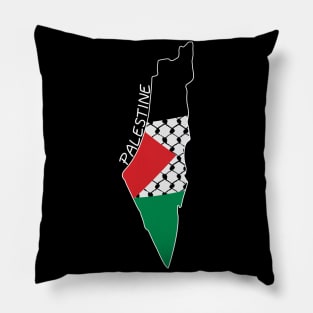 Palestine Flag Map Design with Palestinian Kufiya Pattern - WHT Pillow