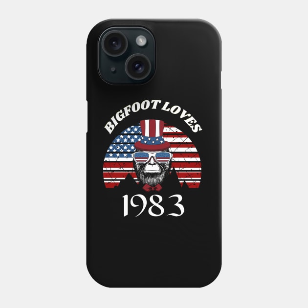 Bigfoot loves America and People born in 1983 Phone Case by Scovel Design Shop