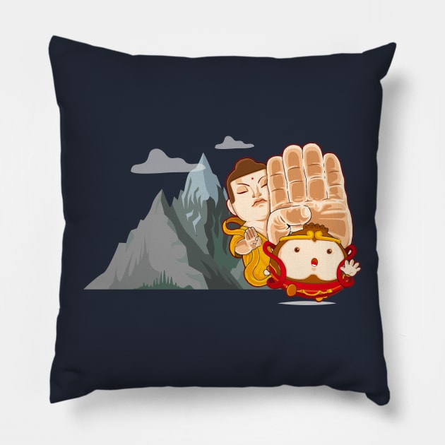 Little Monkey King ran away on the cloudy mountain peak Pillow by AlbertoTand