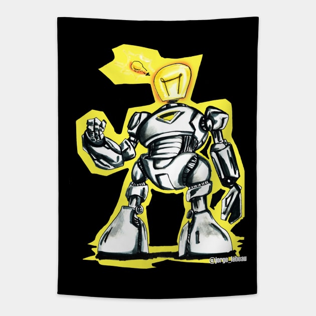 little bulb robot man Tapestry by jorge_lebeau