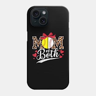 Mom Of Both Leopard Mom Baseball Softball Mother'S Day Women T-Shirt Phone Case