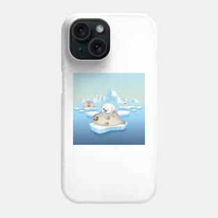 Cute seals family cartoon character design. vector Illustration. Phone Case