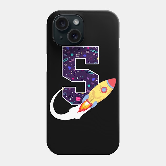 Outer Space 5 Year Old 5th Birthday Five Rocket Ship Party Phone Case by ruffianlouse