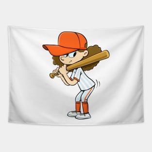 girl baseball player with baseball bat in hand Tapestry