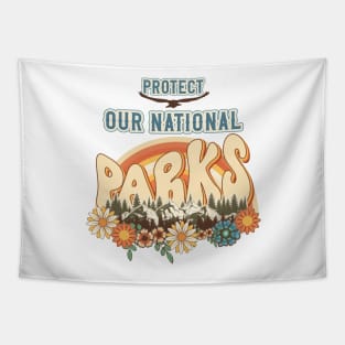 Protect our national parks retro climate call to action groovy biologist Tapestry