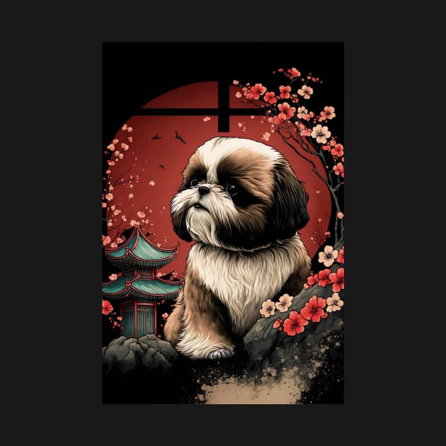 Super Cute Shih Tzu Portrait - Japanese style by KoolArtDistrict