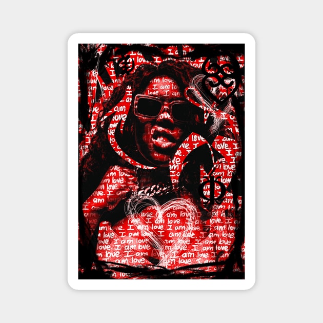 I Am Love Strong Black Woman Neo Pop Art Red Magnet by Glass Table Designs