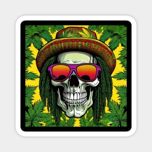 Reggae Music - Jamaican Stoner Skull 16 Magnet