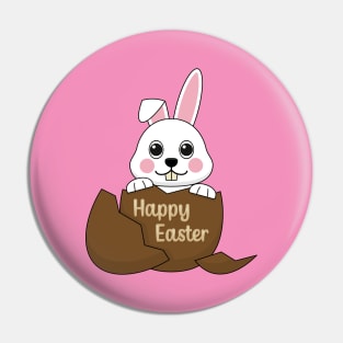 Cute White Bunny in Chocolate Egg Happy Easter Pin