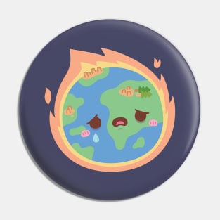 Sad Earth On Fire Global Warming Pin