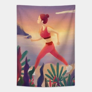 Girl Walking In Garden Tapestry