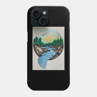 A flock of birds flying high above falling water Phone Case