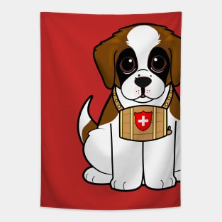 Cute St. Bernard Puppy with Barrel Tapestry