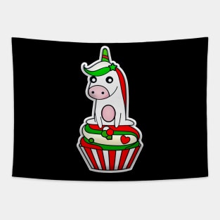 Merry Christmas Unicorn Cupcake Tapestry