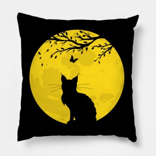 Black Cat Yellow Moon Pillow